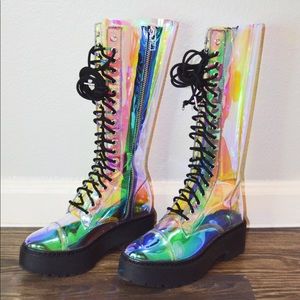 Cosmic Renegade Combat Boots | Clear Holographic